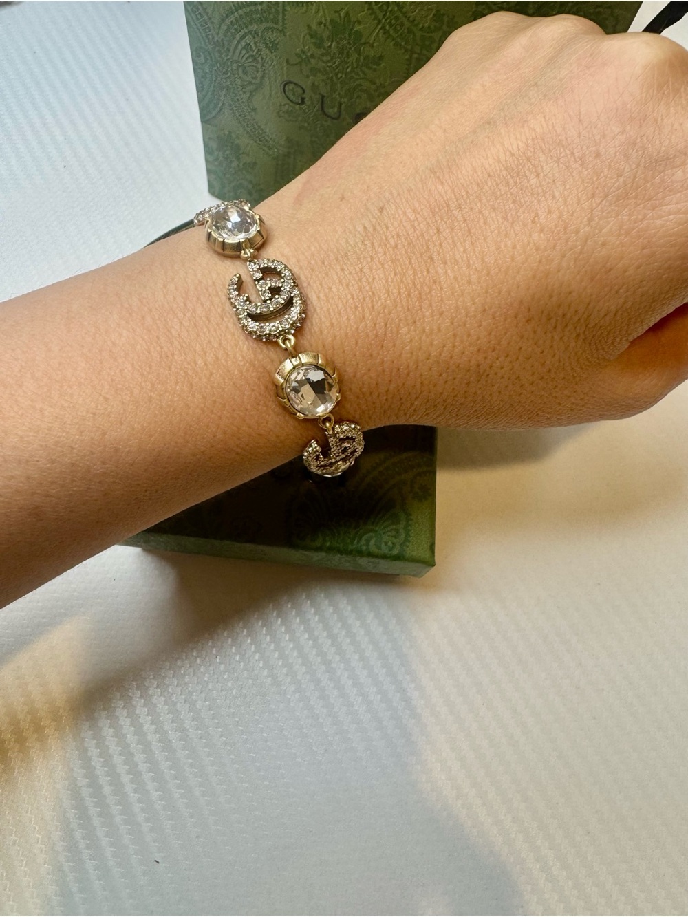 Gucci Gold-Tone Crystal GG Link Bracelet